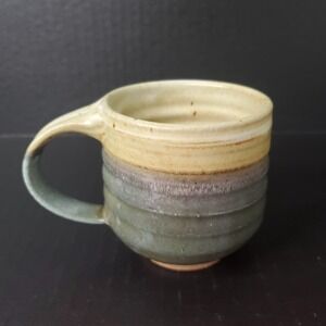 Studio Pottery Mug Ombre Glaze Inner Swirl Natural Tones Signed